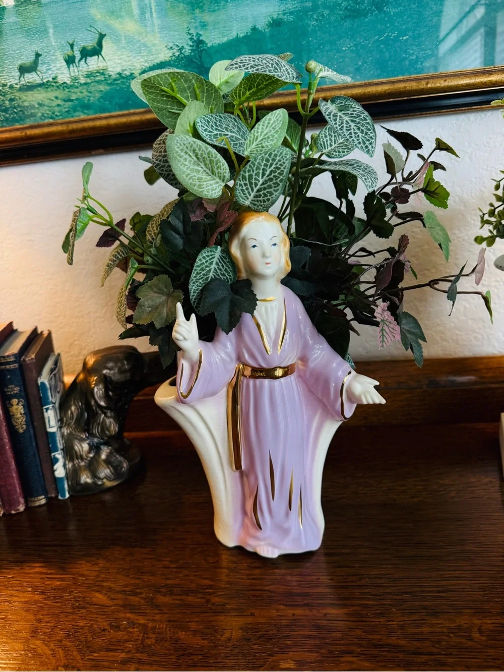 ❤️sold1950s Lady Head Vase Planter – Pink & Lilac Ceramic with Gold Accents - Picture 8 of 14
